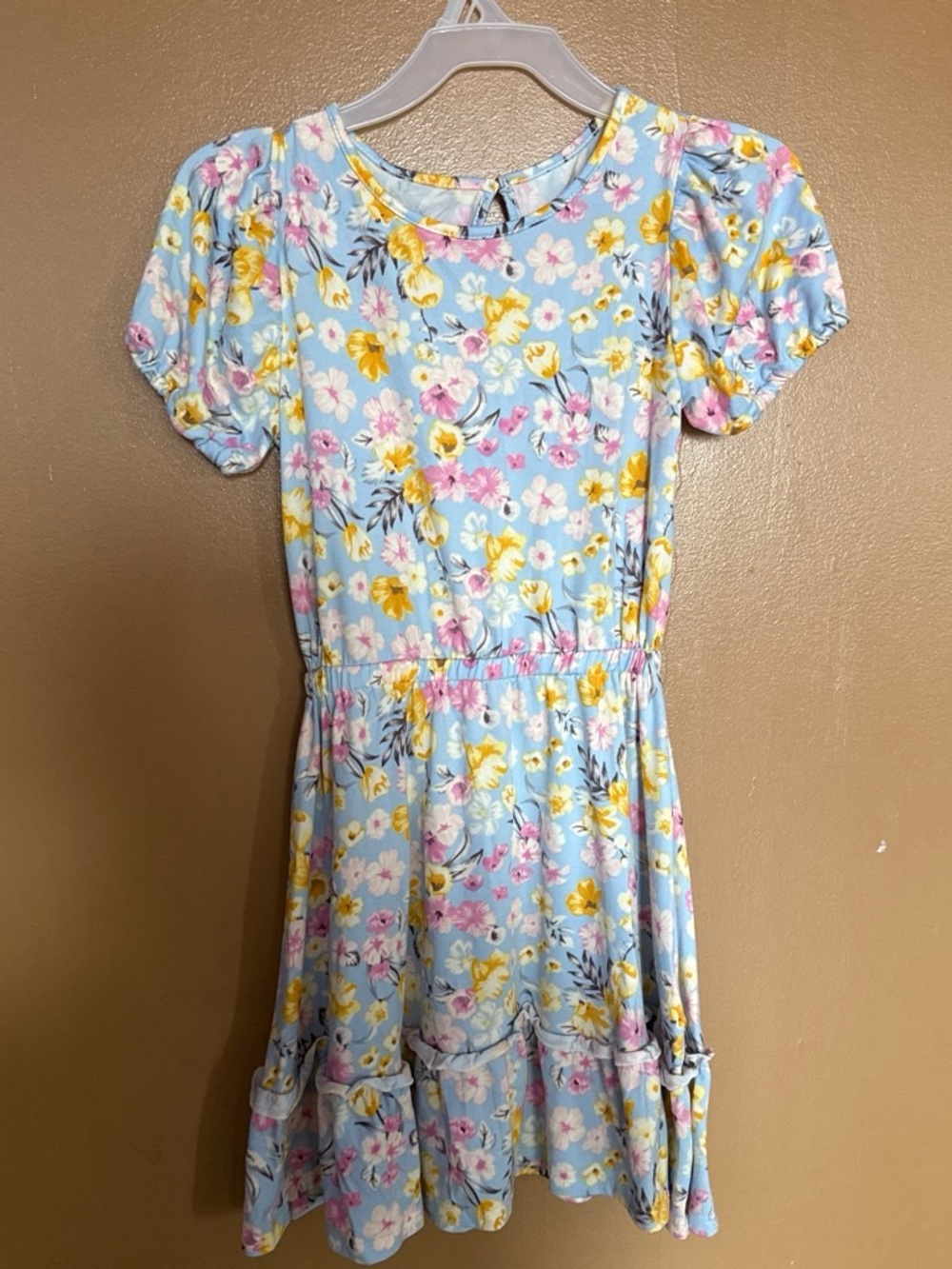 BCBGirls Light Blue Floral Puff-Sleeve Dress